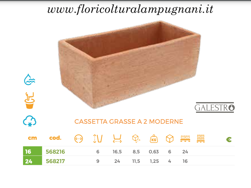 Cassetta grasse cm.16,5x8,5 H.6 cotto Toscano