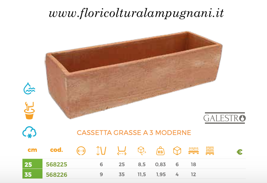 Cassetta grasse cm. 25x8,5 x H.6 cotto Toscano